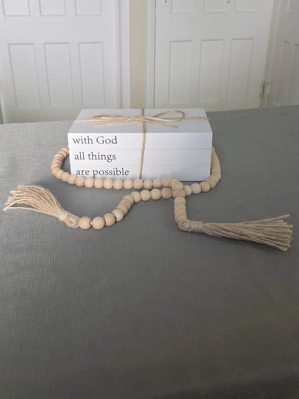 Target White Inspirational Stack with Natural Wood Bead Garland